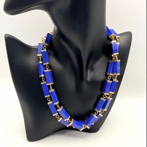 Vintage Genuine Blue Lapis Lazuli & 14K Solid Gold Station Necklace 35” 113.96g